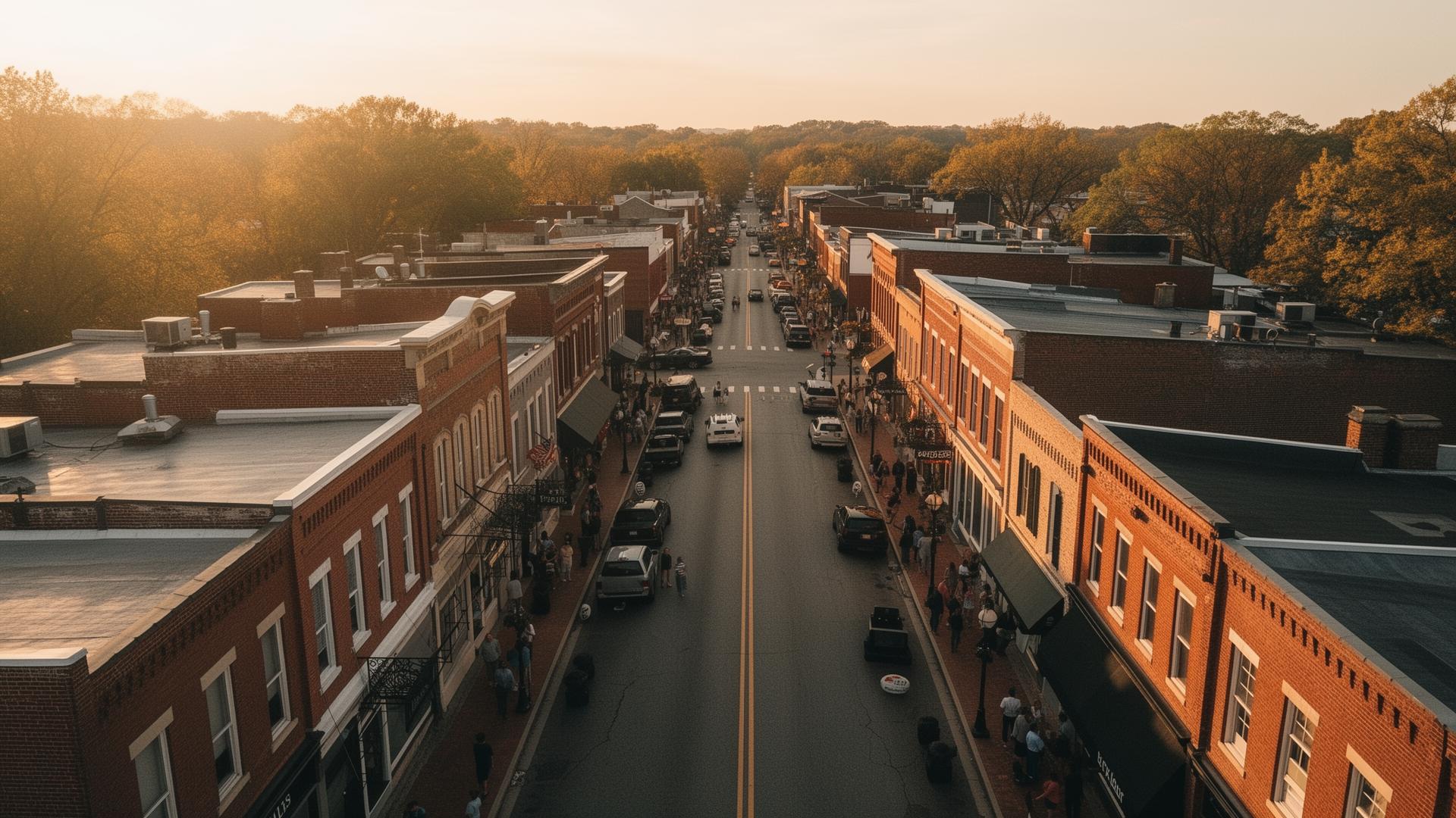 Downtown Franklin, Tennessee at golden hour